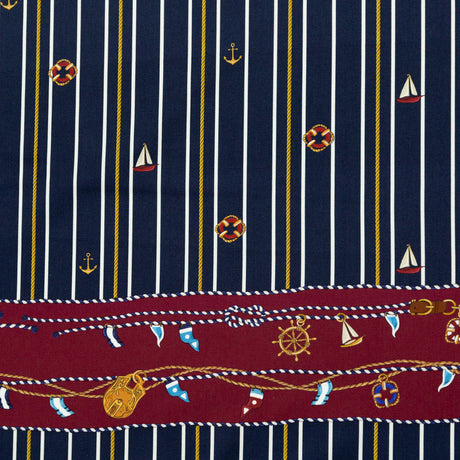 Stretch Cotton Sateen Panel - Nautical Treasures and Stripes - Sailboat Treasures Print - Mood Exclusive St. Tropez Collection