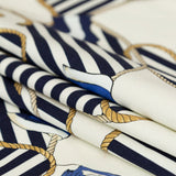Stretch Cotton Sateen Panel - Ship Wheels and Stripes - Maritime Adornments Print - Mood Exclusive St. Tropez Collection