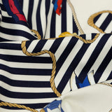 Stretch Cotton Sateen Panel - Ship Wheels and Stripes - Maritime Adornments Print - Mood Exclusive St. Tropez Collection