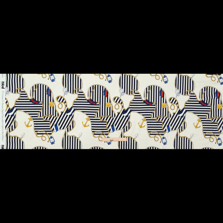 Stretch Cotton Sateen Panel - Ship Wheels and Stripes - Maritime Adornments Print - Mood Exclusive St. Tropez Collection