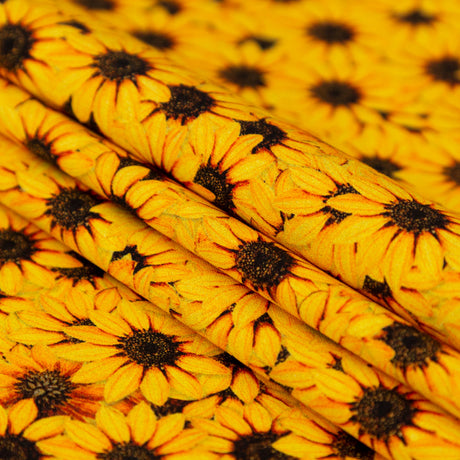 Stretch Cotton Sateen - Yellow and Brown Floral - Population Sunflowers Print - Mood Exclusive St. Tropez Collection