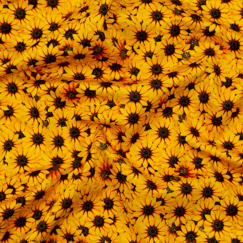 Stretch Cotton Sateen - Yellow and Brown Floral - Population Sunflowers Print - Mood Exclusive St. Tropez Collection