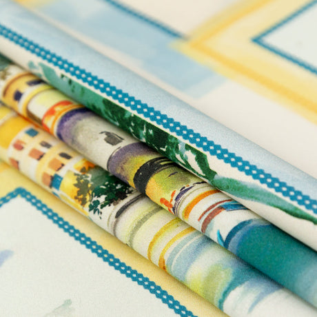 Stretch Cotton Sateen - Blue and Yellow Waterscapes - Palace Regattas Print - Mood Exclusive St. Tropez Collection