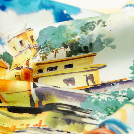 Stretch Cotton Sateen - Blue and Yellow Waterscapes - Palace Regattas Print - Mood Exclusive St. Tropez Collection