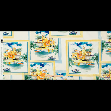 Stretch Cotton Sateen - Blue and Yellow Waterscapes - Palace Regattas Print - Mood Exclusive St. Tropez Collection