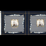 Stretch Cotton Sateen Panel - Navy and Gold Stripes and Ropes - Lighthouse Adventures Print - Mood Exclusive St. Tropez Collection