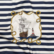 Stretch Cotton Sateen Panel - Navy and Gold Stripes and Ropes - Lighthouse Adventures Print - Mood Exclusive St. Tropez Collection