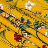 Stretch Cotton Sateen - Yellow Floral - Mediterranean Dreams Print - Mood Exclusive St. Tropez Collection
