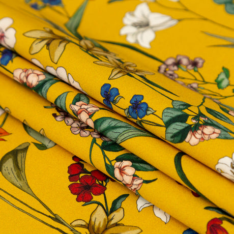 Stretch Cotton Sateen - Yellow Floral - Mediterranean Dreams Print - Mood Exclusive St. Tropez Collection