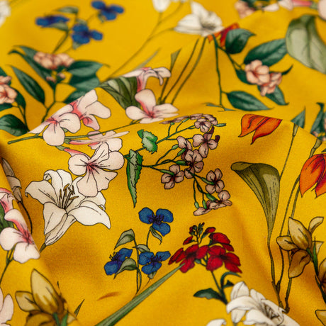 Stretch Cotton Sateen - Yellow Floral - Mediterranean Dreams Print - Mood Exclusive St. Tropez Collection