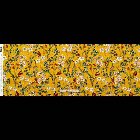 Stretch Cotton Sateen - Yellow Floral - Mediterranean Dreams Print - Mood Exclusive St. Tropez Collection