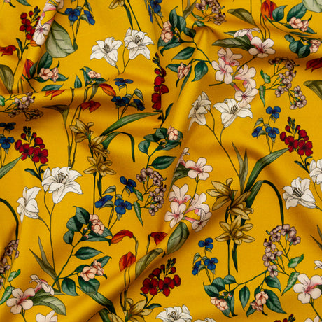 Stretch Cotton Sateen - Yellow Floral - Mediterranean Dreams Print - Mood Exclusive St. Tropez Collection