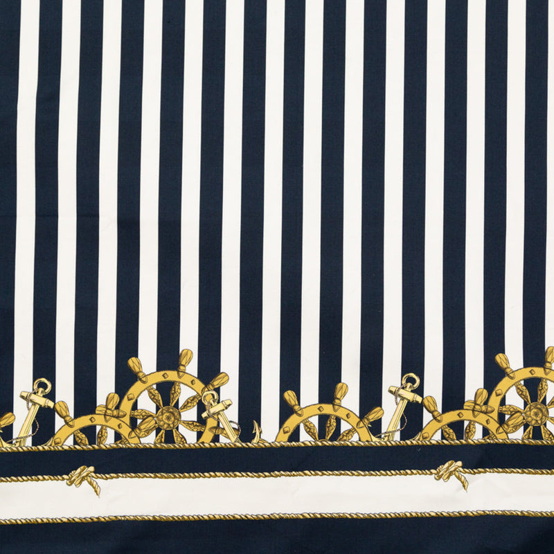 Stretch Cotton Sateen Panel - Ship Wheels and Stripes - Maritime Adornments Print - Mood Exclusive St. Tropez Collection
