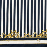 Stretch Cotton Sateen Panel - Ship Wheels and Stripes - Maritime Adornments Print - Mood Exclusive St. Tropez Collection
