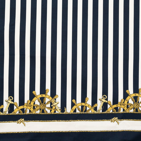 Stretch Cotton Sateen Panel - Ship Wheels and Stripes - Maritime Adornments Print - Mood Exclusive St. Tropez Collection