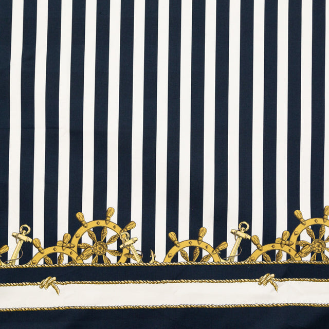 Stretch Cotton Sateen Panel - Ship Wheels and Stripes - Maritime Adornments Print - Mood Exclusive St. Tropez Collection