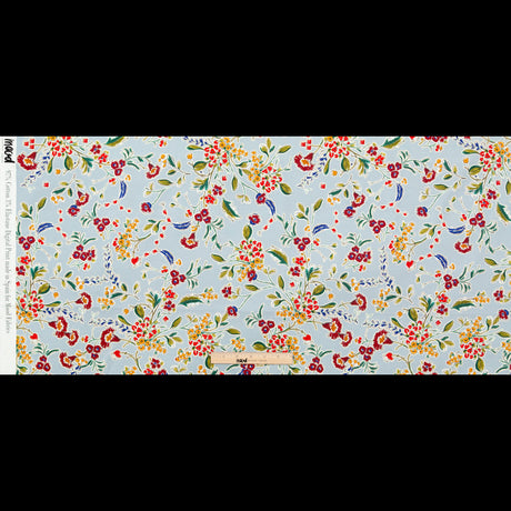 Stretch Cotton Sateen - Light Blue and Red Floral - Poppy Rivieras Print - Mood Exclusive St. Tropez Collection