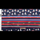 Stretch Cotton Sateen Panel - Red, White and Blue Sailboats and Stripes - Shipyard Surveys Print - Mood Exclusive St. Tropez Collection