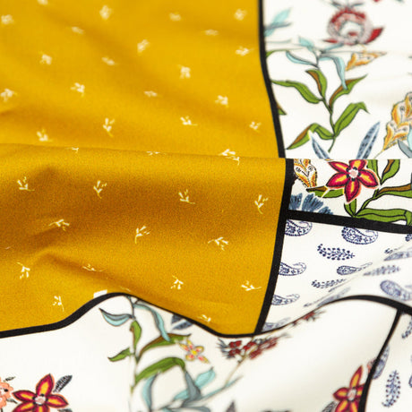 Stretch Cotton Sateen - Yellow and Red Floral Patchwork - Paisley Patches Print - Mood Exclusive St. Tropez Collection