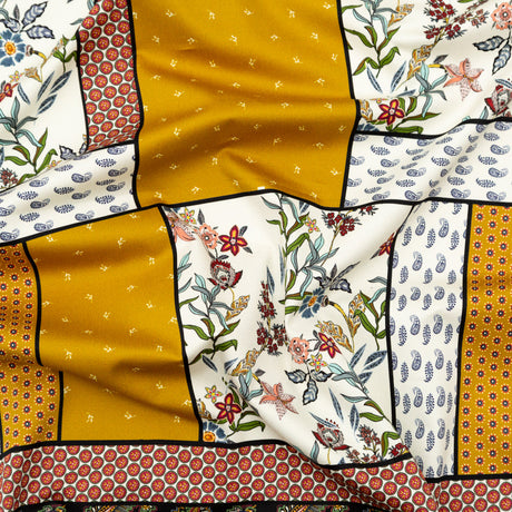 Stretch Cotton Sateen - Yellow and Red Floral Patchwork - Paisley Patches Print - Mood Exclusive St. Tropez Collection