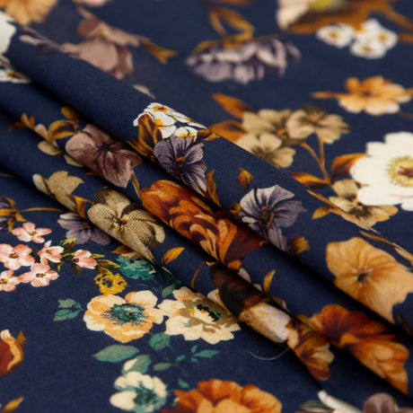 Cotton Voile - Navy and Orange Floral - Floral Dreams Print - Mood Exclusive St. Tropez Collection