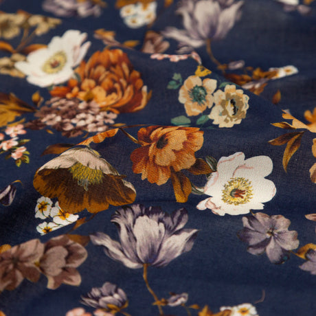 Cotton Voile - Navy and Orange Floral - Floral Dreams Print - Mood Exclusive St. Tropez Collection