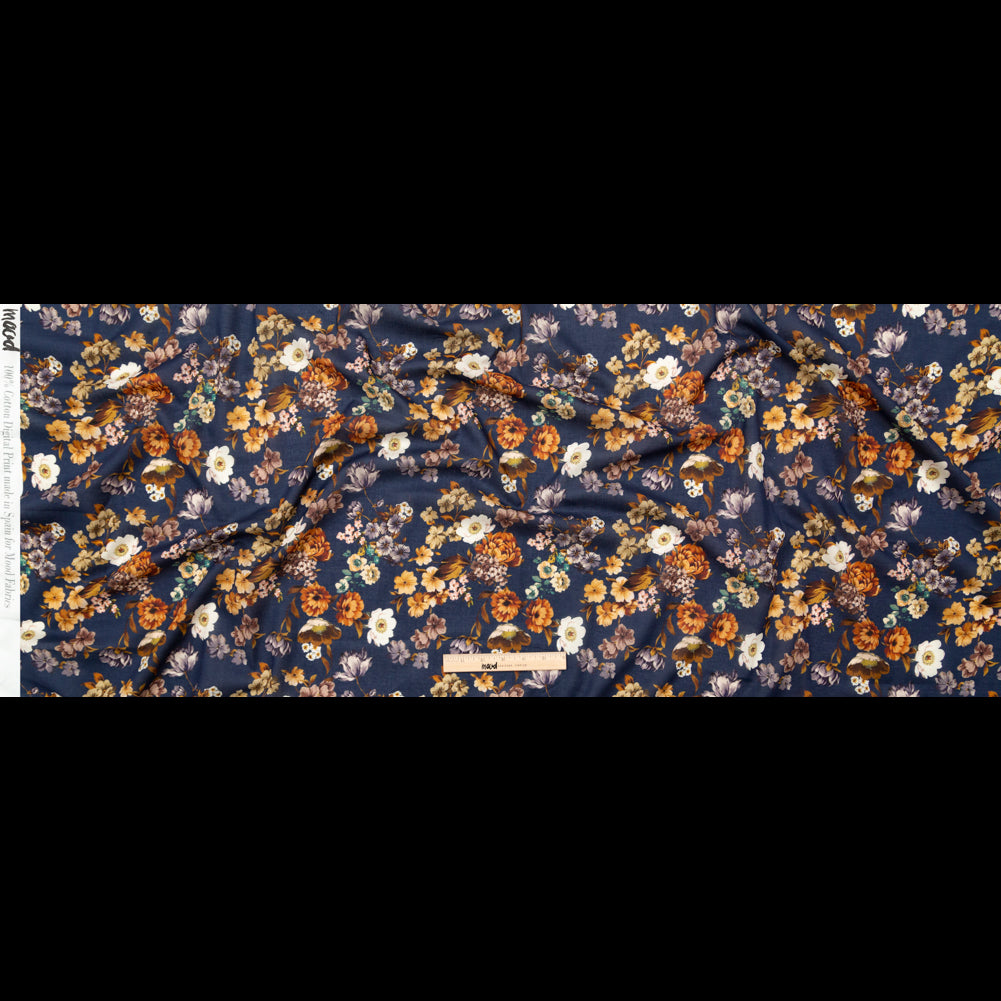 Cotton Voile - Navy and Orange Floral - Floral Dreams Print - Mood Exclusive St. Tropez Collection