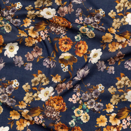 Cotton Voile - Navy and Orange Floral - Floral Dreams Print - Mood Exclusive St. Tropez Collection