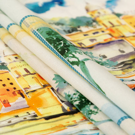 Cotton Voile - Blue and Yellow Waterscapes - Palace Regattas Print - Mood Exclusive St. Tropez Collection