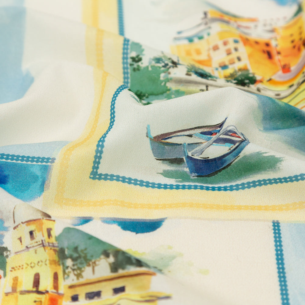 Cotton Voile - Blue and Yellow Waterscapes - Palace Regattas Print - Mood Exclusive St. Tropez Collection