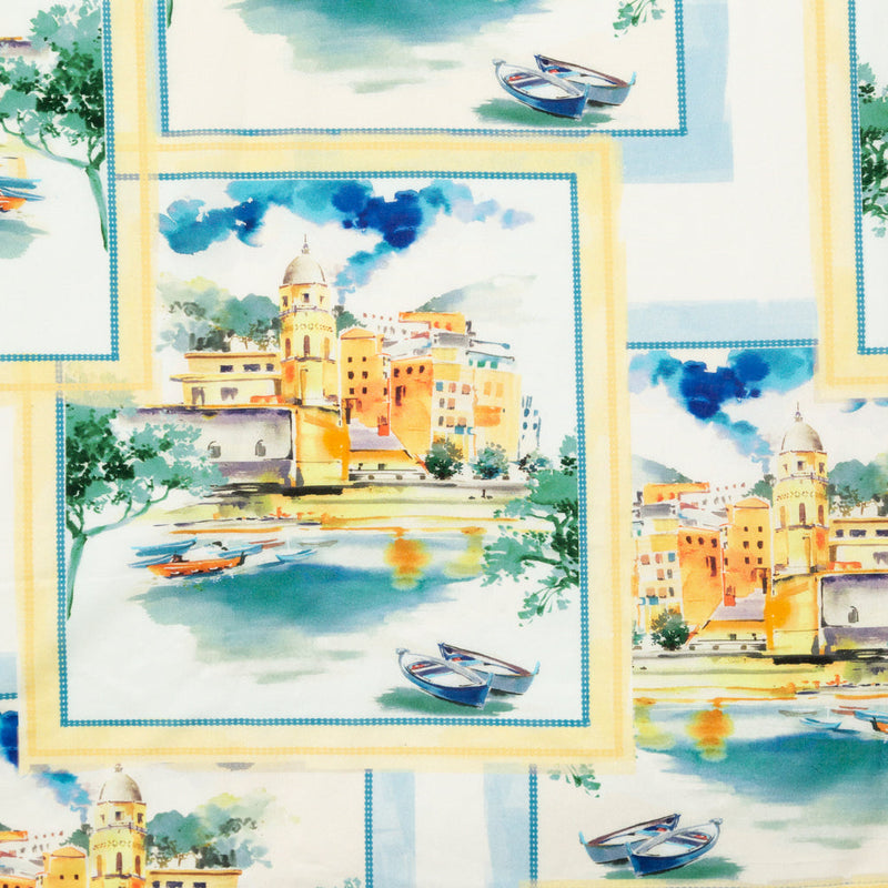 Cotton Voile - Blue and Yellow Waterscapes - Palace Regattas Print - Mood Exclusive St. Tropez Collection