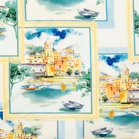 Cotton Voile - Blue and Yellow Waterscapes - Palace Regattas Print - Mood Exclusive St. Tropez Collection