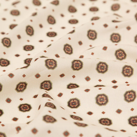 Cotton Voile - White and Brown Medallions - Gemstone Carnations Print - Mood Exclusive St. Tropez Collection