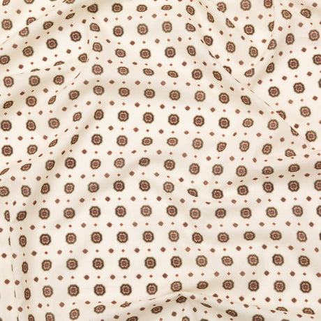 Cotton Voile - White and Brown Medallions - Gemstone Carnations Print - Mood Exclusive St. Tropez Collection