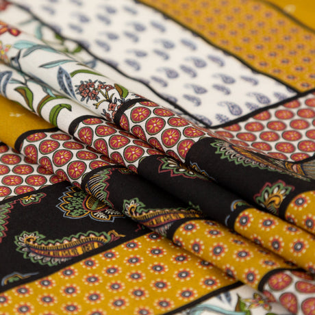 Cotton Voile - Yellow and Red Floral Patchwork - Paisley Patches Print - Mood Exclusive St. Tropez Collection