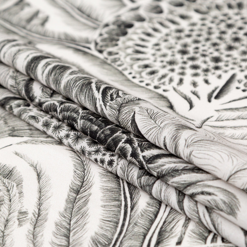 Cotton Voile - Black and White Sunflowers - Mood Exclusive Floral Hideaways Print
