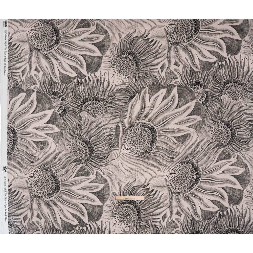 Rayon Challis - Black and White Sunflowers - Mood Exclusive Floral Hideaways Print