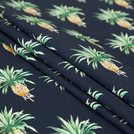 Cotton Voile - Navy Blue Pineapples - Intaglio Pines Print - Mood Exclusive St. Tropez Collection