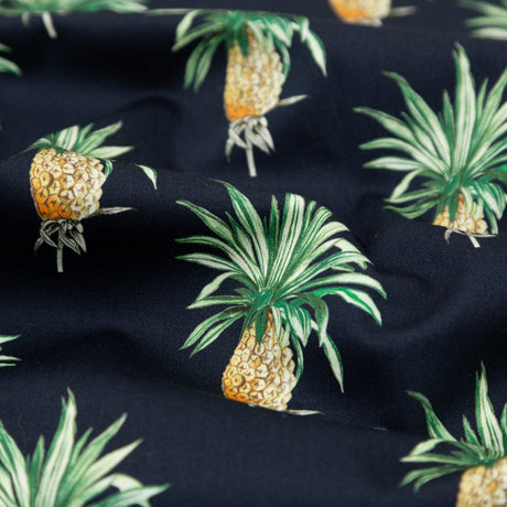 Cotton Voile - Navy Blue Pineapples - Intaglio Pines Print - Mood Exclusive St. Tropez Collection