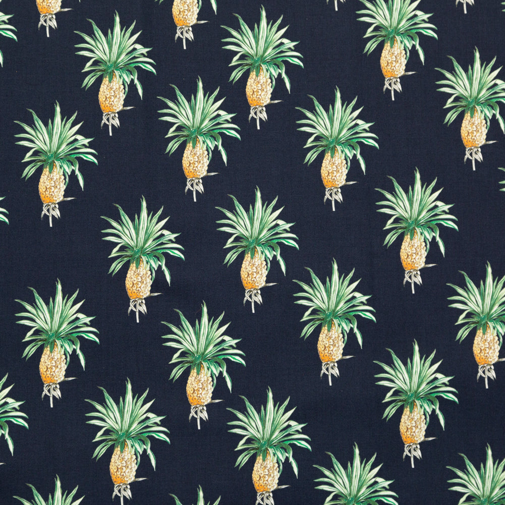 Cotton Voile - Navy Blue Pineapples - Intaglio Pines Print - Mood Exclusive St. Tropez Collection