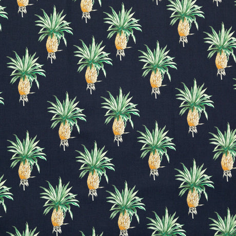 Cotton Voile - Navy Blue Pineapples - Intaglio Pines Print - Mood Exclusive St. Tropez Collection