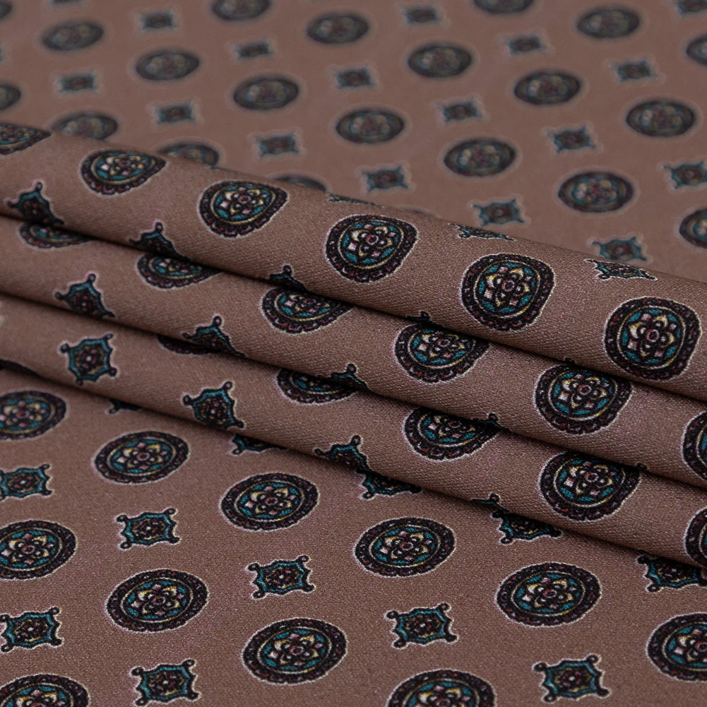 Stretch Polyester Crepe - Rose Taupe Medallions - Peaceful Ease Print - Mood Exclusive Kenko Collection
