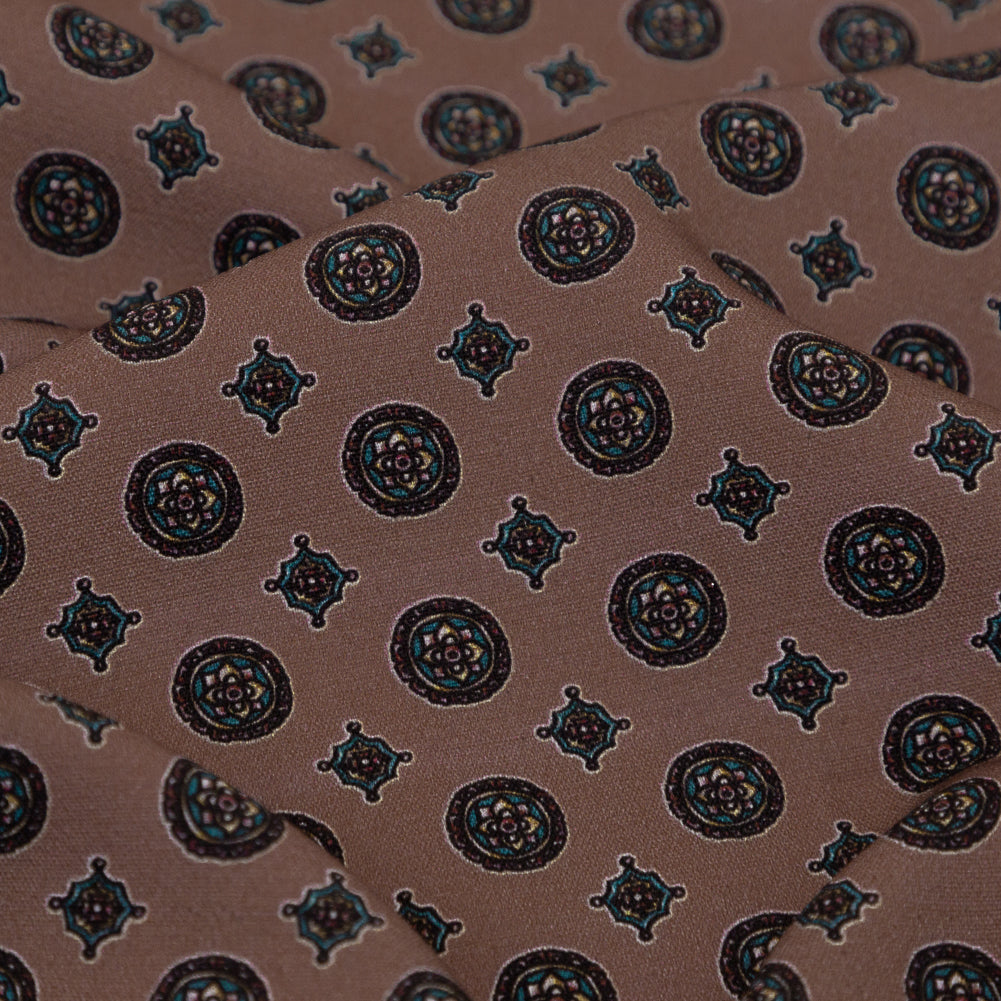 Stretch Polyester Crepe - Rose Taupe Medallions - Peaceful Ease Print - Mood Exclusive Kenko Collection