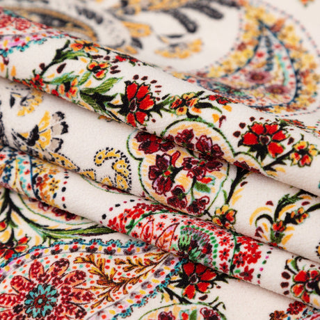 Stretch Polyester Crepe - White Paisleys - Thought Impressions Print - Mood Exclusive Kenko Collection