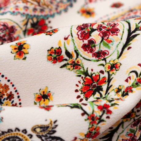 Stretch Polyester Crepe - White Paisleys - Thought Impressions Print - Mood Exclusive Kenko Collection