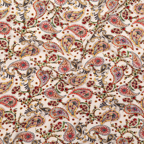 Stretch Polyester Crepe - White Paisleys - Thought Impressions Print - Mood Exclusive Kenko Collection
