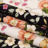 Stretch Polyester Crepe - Black and White Floral Stripes - Better in the Night Print - Mood Exclusive Kenko Collection