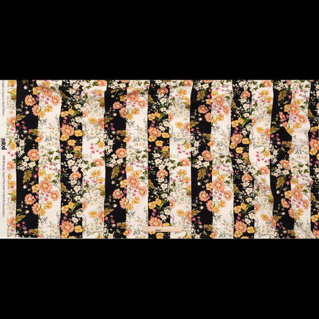 Stretch Polyester Crepe - Black and White Floral Stripes - Better in the Night Print - Mood Exclusive Kenko Collection