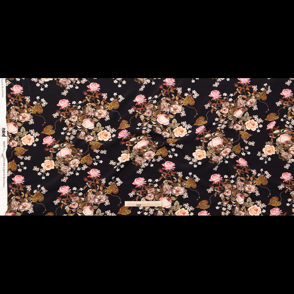 Stretch Polyester Crepe - Black Floral - Blossoms of the Heart Print - Mood Exclusive Kenko Collection