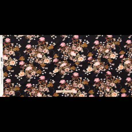 Stretch Polyester Crepe - Black Floral - Blossoms of the Heart Print - Mood Exclusive Kenko Collection